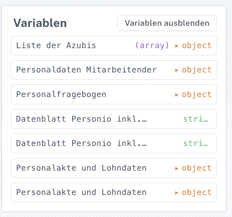 Die Variablen eines Ablaufs